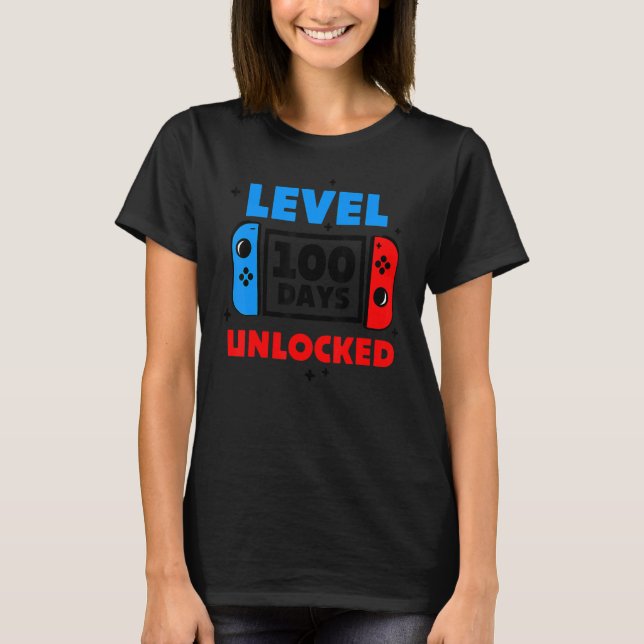 100 Days Of School Level 100 Days Unlocked Gamer G T-Shirt (Front)