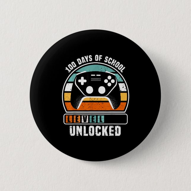 100 Days Of School Level Unlocked Funny Gamers Boy Button (Front)