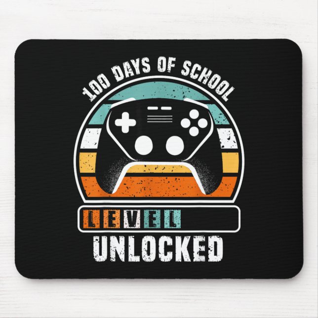 100 Days Of School Level Unlocked Funny Gamers Boy Mouse Pad (Front)