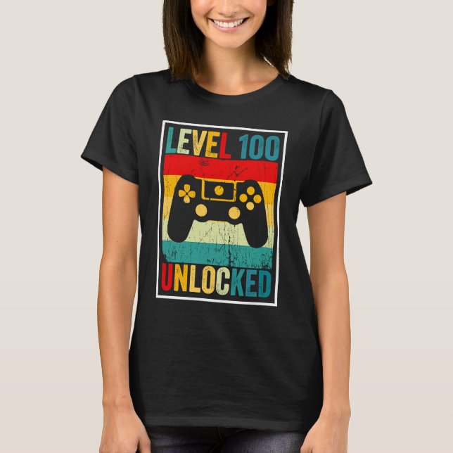 100 Days Of School Level Unlocked Gamer Video Game T-Shirt (Front)