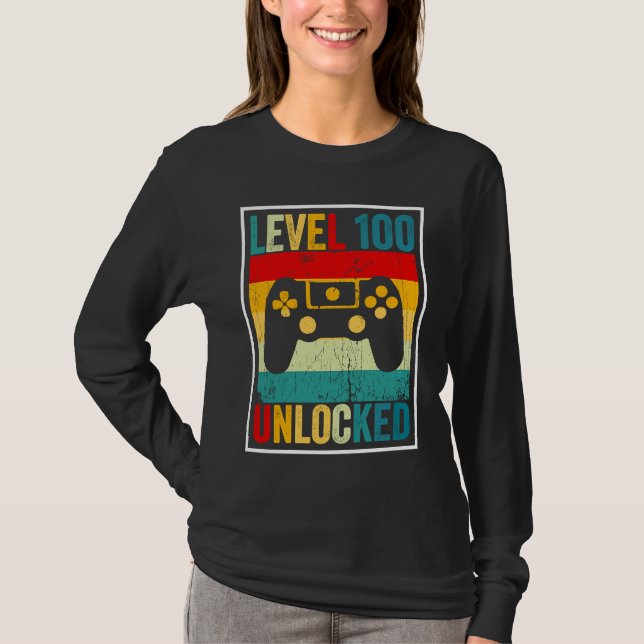100 Days Of School Level Unlocked Gamer Video Game T-Shirt (Front)