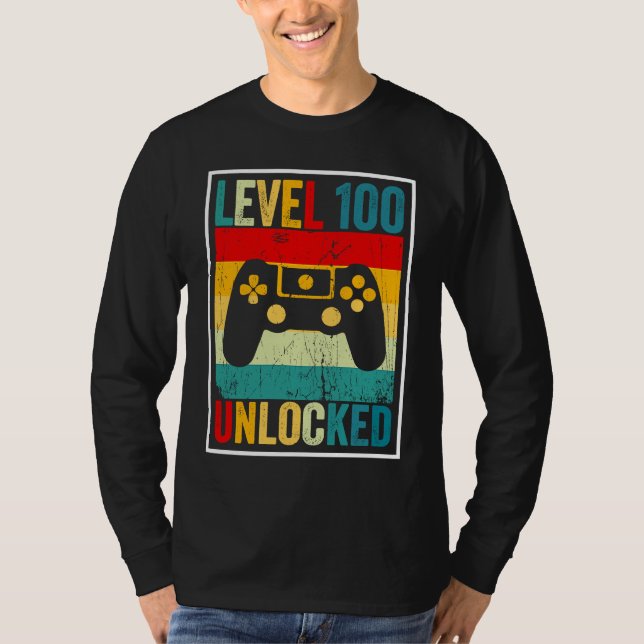 100 Days Of School Level Unlocked Gamer Video Game T-Shirt (Front)