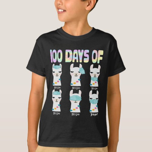 100 Days Of School Llama Face Mask Student Quarant T_Shirt
