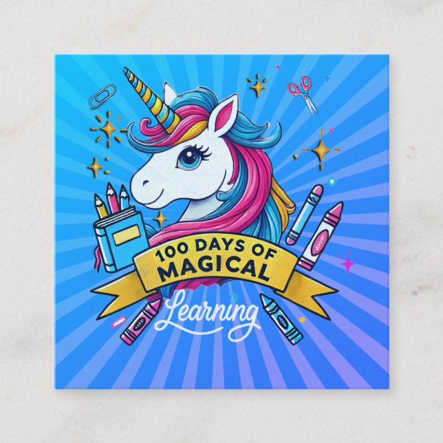 100 Days of School Magical Learning Cute Unicorn Enclosure Card (Front)