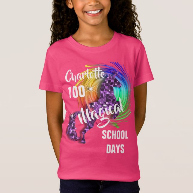 100 Days Of School Magical Unicorn Personalized T-Shirt (Front)