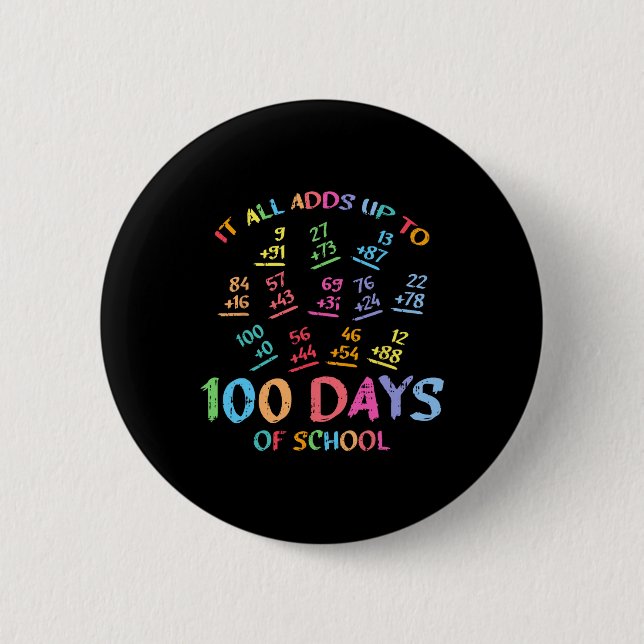 100 Days Of School Math Addition 100th Teacher Stu Button (Front)