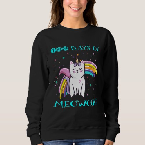 100 Days of School Meowgic Unicorn Cat for Teacher Sweatshirt