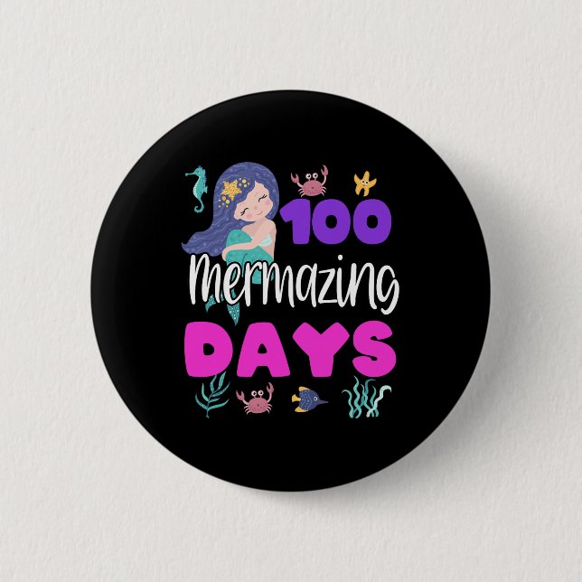 100 Days Of School Mermaid Cute Teacher Student Gi Button (Front)