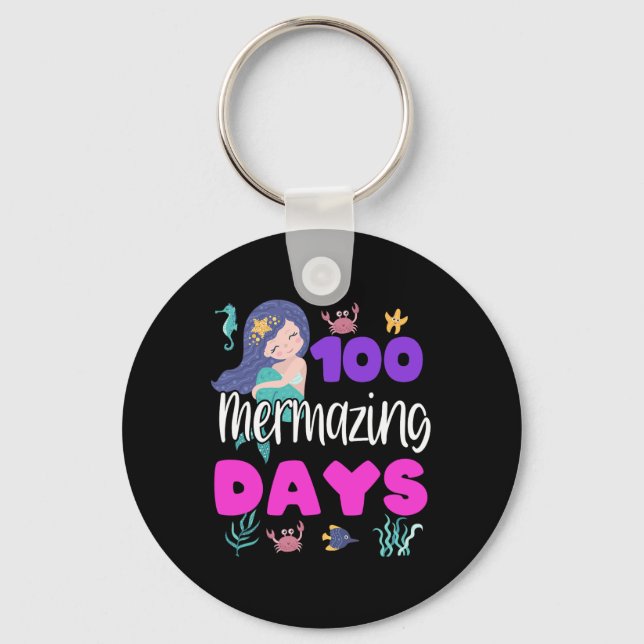 100 Days Of School Mermaid Cute Teacher Student Gi Keychain (Front)