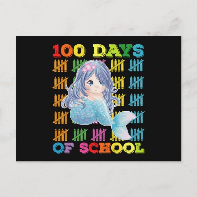 100 Days Of School Mermaid Teacher Student Postcard (Front)