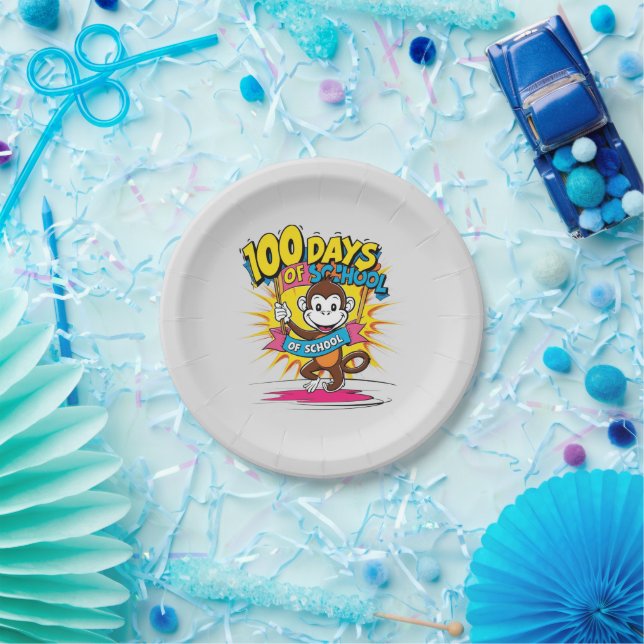 100 Days of School Monkey Party Celebration Paper Plates (Party)