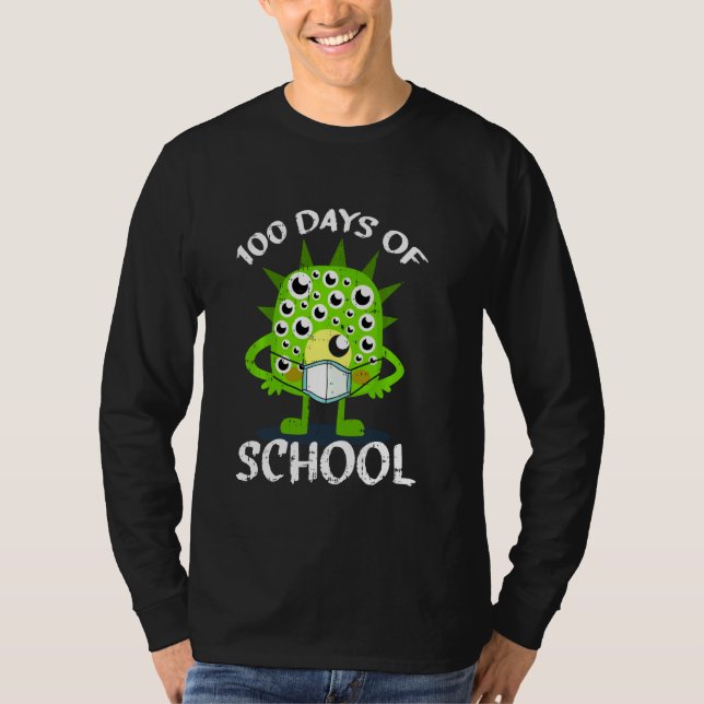 100 Days Of School Monster Face Mask Student Quara T-Shirt (Front)
