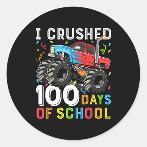 100 Days Of School Monster Truck 100th Day Of Scho Classic Round Sticker