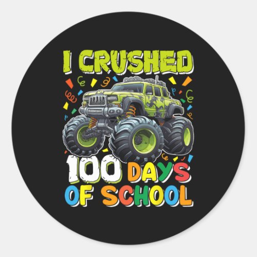 100 Days Of School Monster Truck 100th Day Of Scho Classic Round Sticker