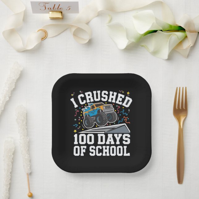 100 Days of School Monster Truck 100th Day School Paper Plates (Wedding)