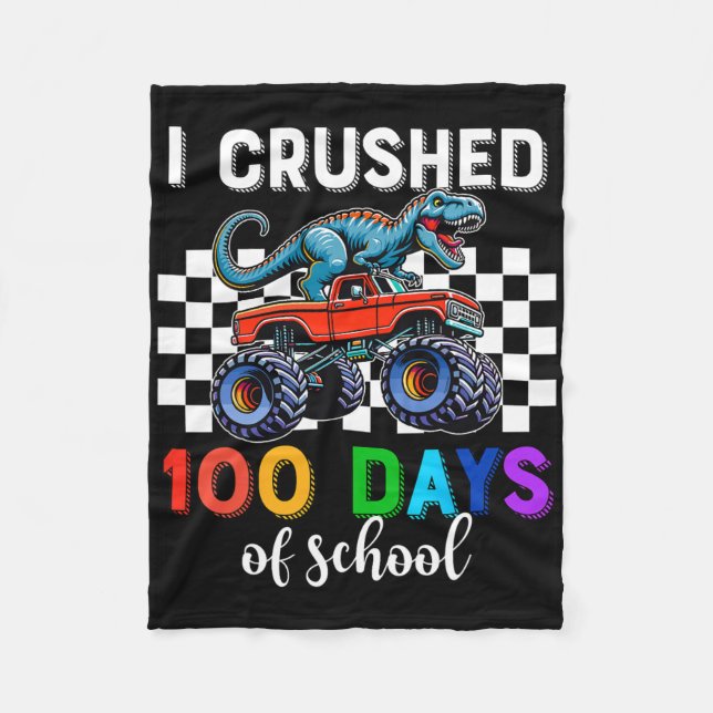 100 Days Of School Monster Truck 100th Days Dinosa Fleece Blanket (Front)