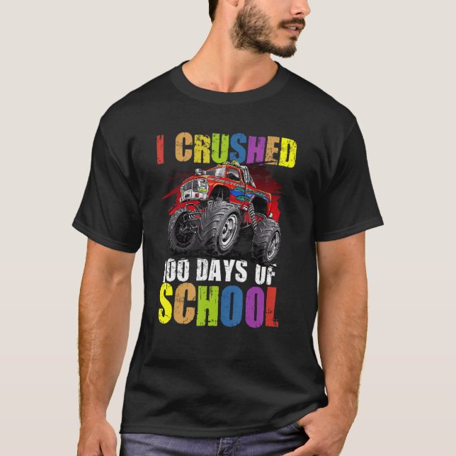 100 Days of School Monster Truck Happy 100th Day T-Shirt (Front)