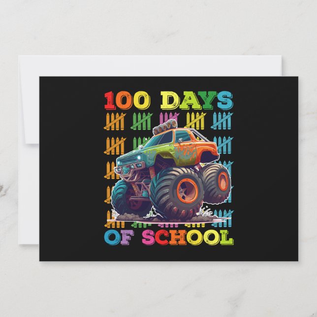 100 Days Of School Monster Truck Teacher Student Invitation (Front)