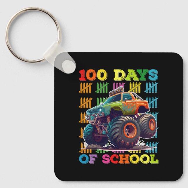 100 Days Of School Monster Truck Teacher Student Keychain (Front)