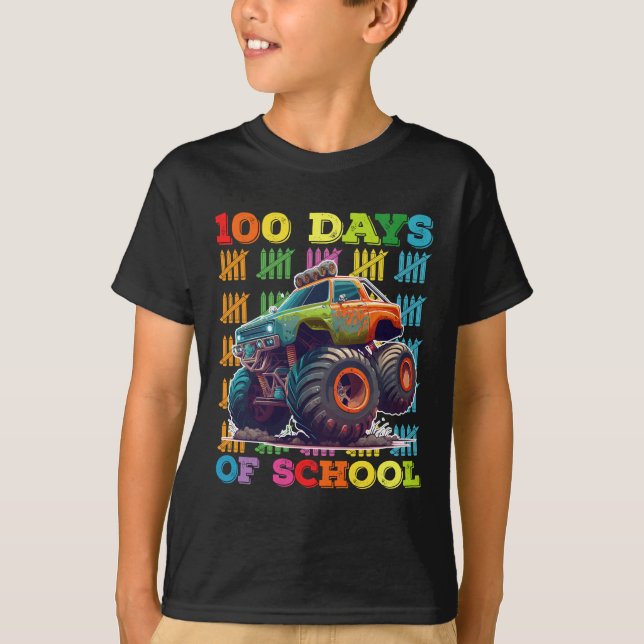 100 Days Of School Monster Truck Teacher Student T-Shirt (Front)