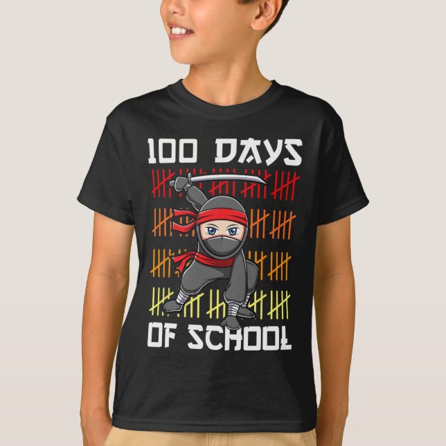 100 Days Of School Ninja For Kids Boys Martial Art T-Shirt (Front)