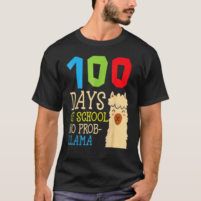 100 Days Of School No Prob Llama,Cute Alpaca Stude T-Shirt (Front)