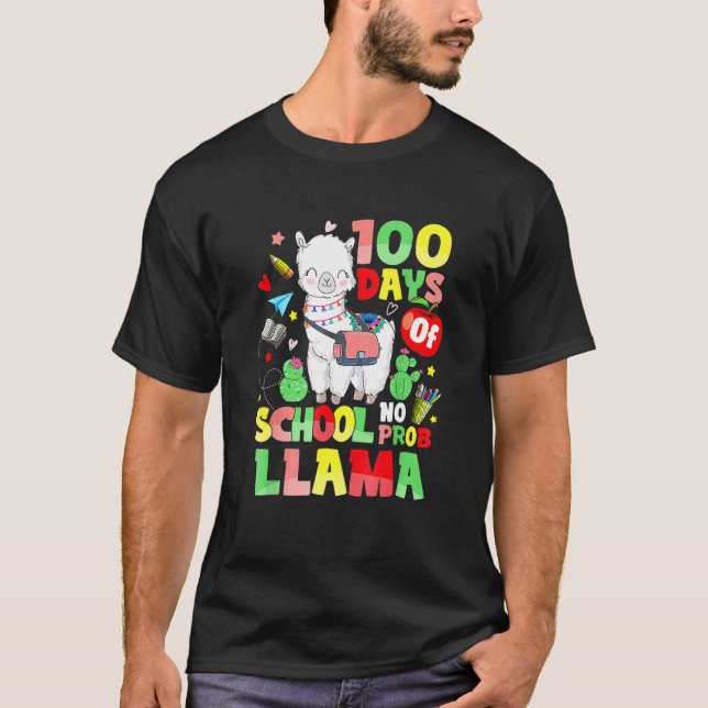 100 Days Of School No Prob Llama Funny T-Shirt (Front)