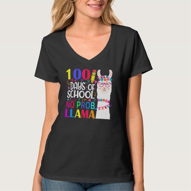 100 Days Of School No Prob Llama Llama Teacher And T-Shirt (Front)