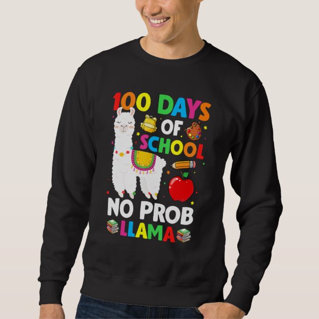 100 Days Of School No Prob Llama Lover Teacher Kid Sweatshirt (Front)