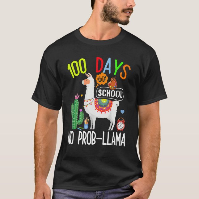 100 Days Of School No Prob Llama Lover Teacher Kid T-Shirt (Front)