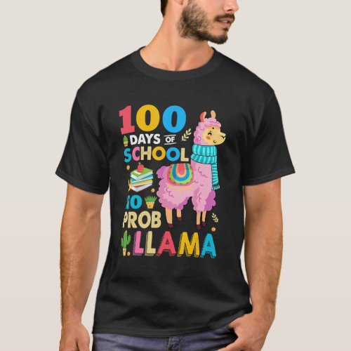 100 Days Of School No Prob Llama Wearing Scarf Kid T_Shirt