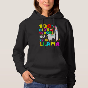 100 Days Of School No Problem Llama Girl 100th Day Hoodie