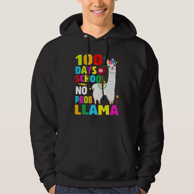 100 Days Of School No Problem Llama Girl 100th Day Hoodie (Front)
