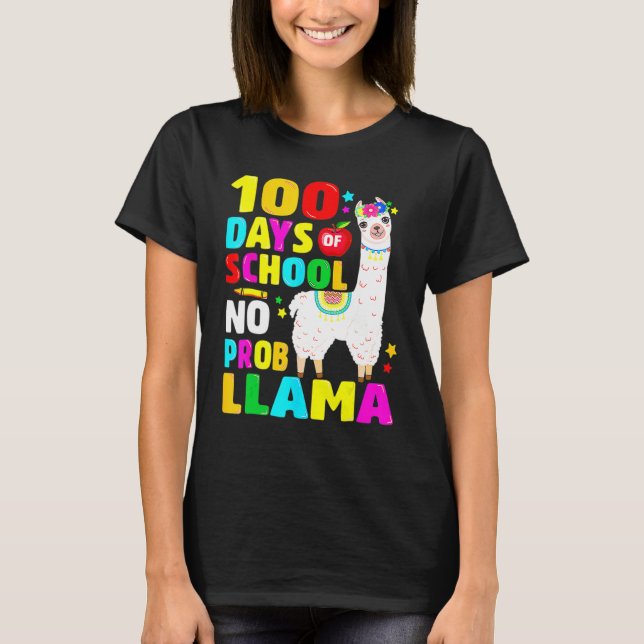 100 Days Of School No Problem Llama Girl 100th Day T-Shirt (Front)