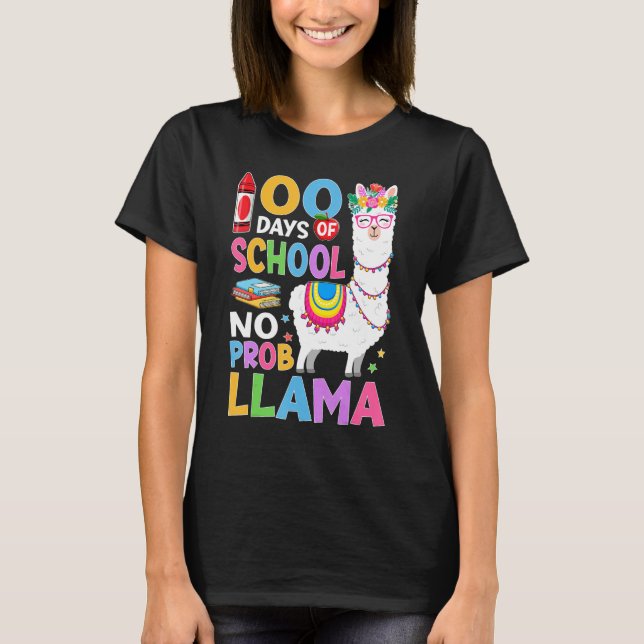 100 Days of School No Probllama 100th Day Girls St T-Shirt (Front)
