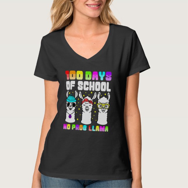 100 Days of School No Probllama Llama 100th Day Te T-Shirt (Front)