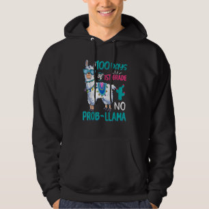 100 Days Of School No Probllama Llama 1st Grade Te Hoodie
