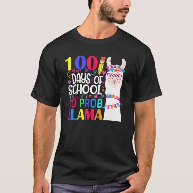 100 Days Of School No Probllama Llama Happy 100th  T-Shirt (Front)