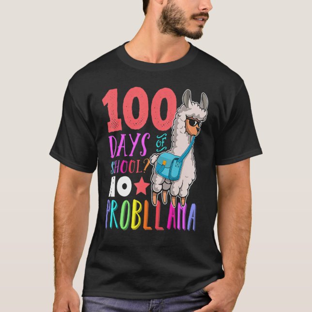 100 Days Of School No Probllama Llama Happy 100th  T-Shirt (Front)