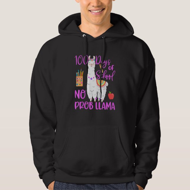 100 Days Of School No Probllama Llama Teacher 100t Hoodie (Front)