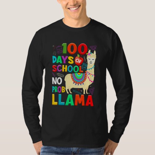 100 Days of School No Probllama Llama Teachers Stu T_Shirt