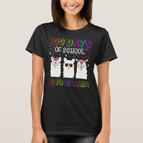 100 Days Of School No Probllama Llama Teachers Stu T_Shirt