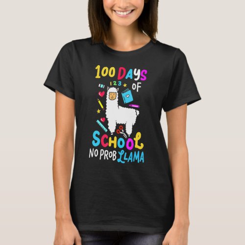 100 Days of School No Probllama Llama Teachers Stu T_Shirt