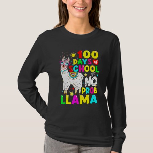 100 Days of School No Probllama Llama Teachers Stu T_Shirt