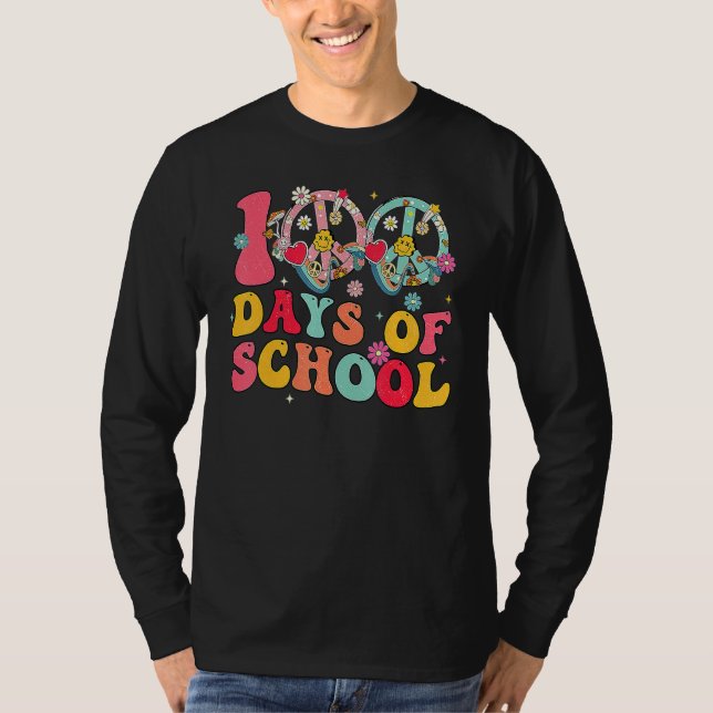 100 Days Of School Peace Sign Love 60s 70s Tie Dye T-Shirt (Front)