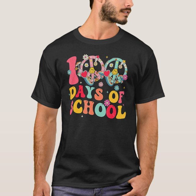 100 Days Of School Peace Sign Love 60s 70s Tie Dye T-Shirt (Front)