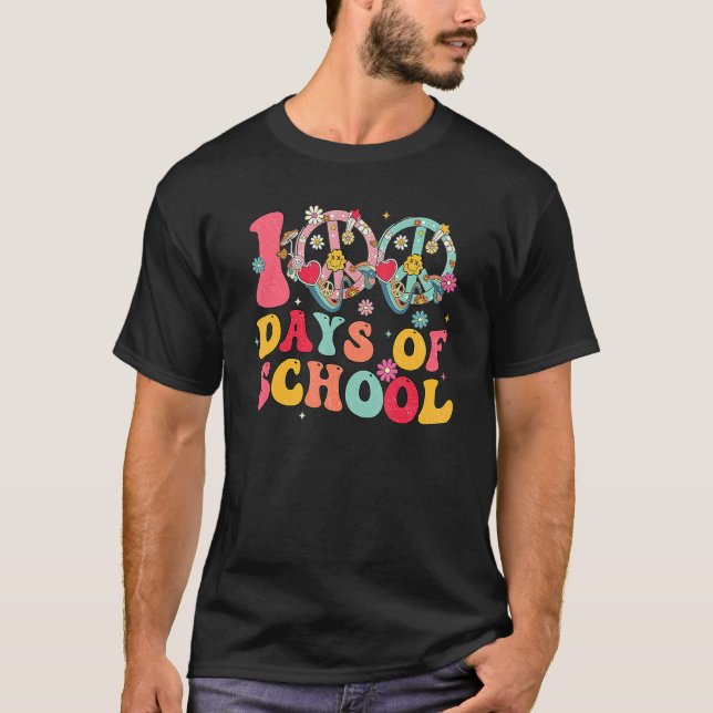 100 Days Of School Peace Sign Love 60s 70s Tie Dye T-Shirt (Front)