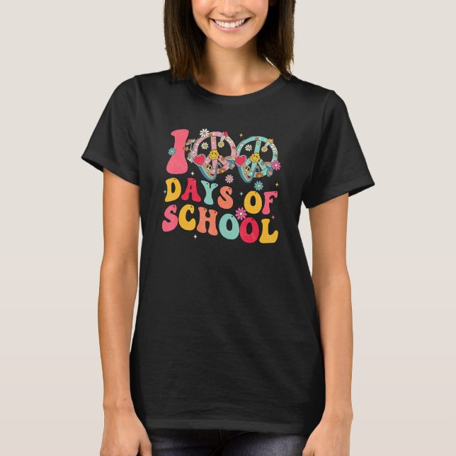100 Days Of School Peace Sign Love 60s 70s Tie Dye T-Shirt (Front)