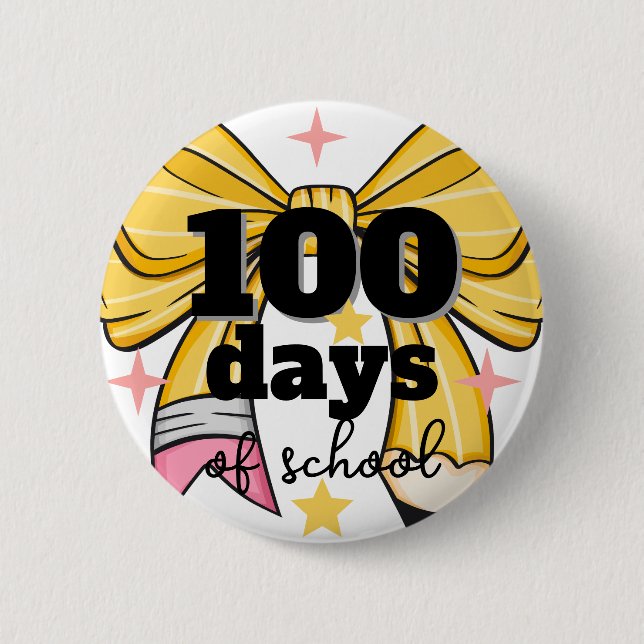 100 Days of School Pencil Bow Button (Front)