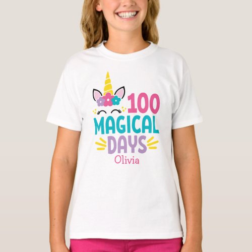 100 Days of School Personalized Unicorn T_Shirt